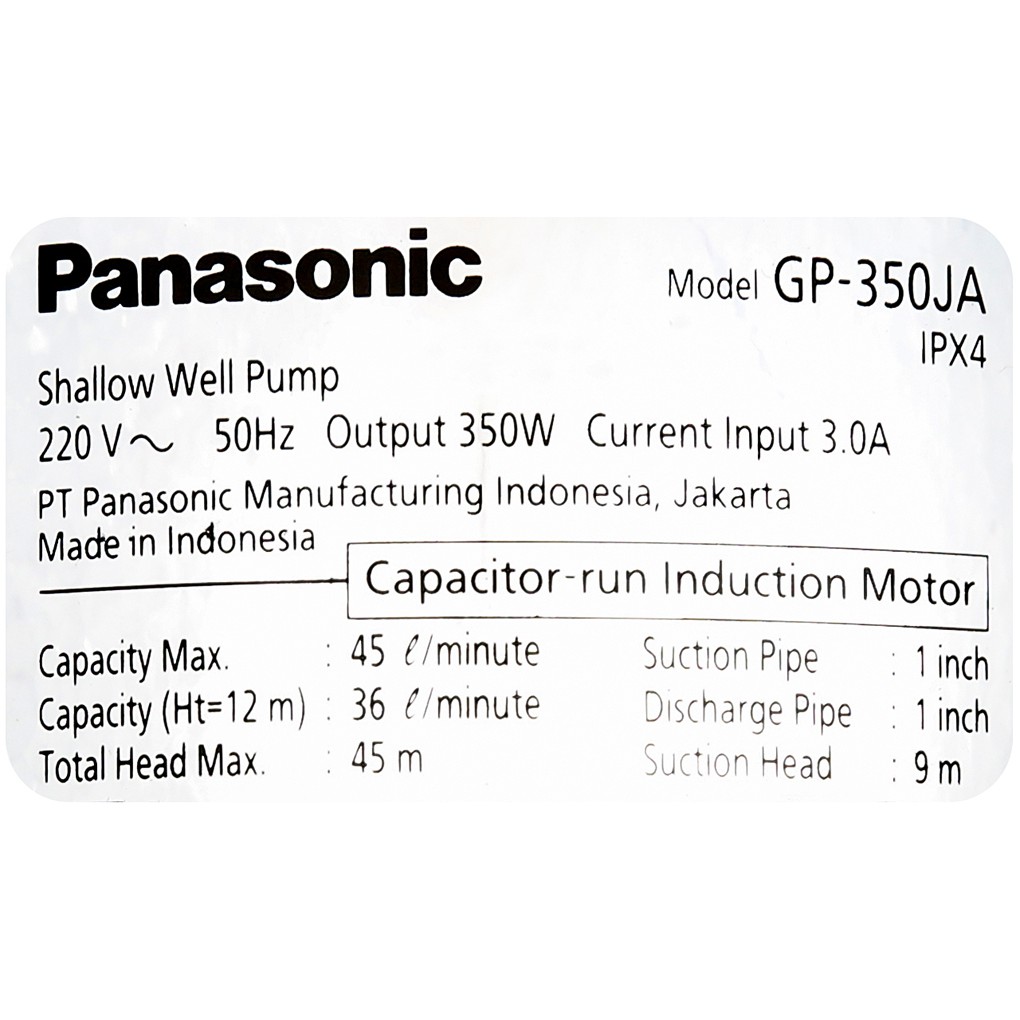[Mã ELHA22 giảm 5% đơn 300K] Máy bơm nước đẩy cao Panasonic 350W GP-350JA-SV5