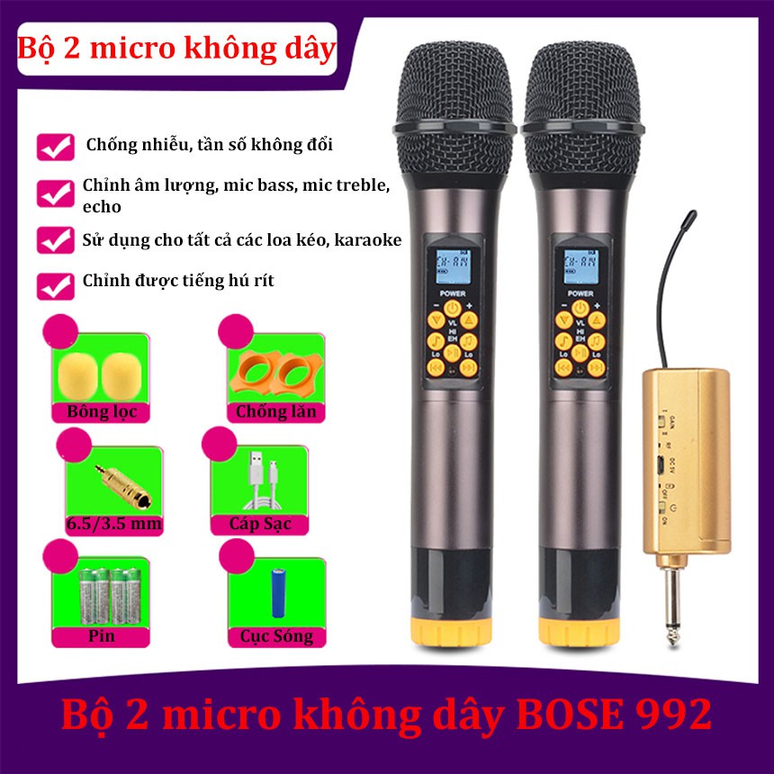Trọn Bộ 2 Micro Đa Năng Bose BS992, Micro Không Dây Đa Năng BS992, Khoảng Cách Bắt Sóng Của Micro Lên Đến 50m