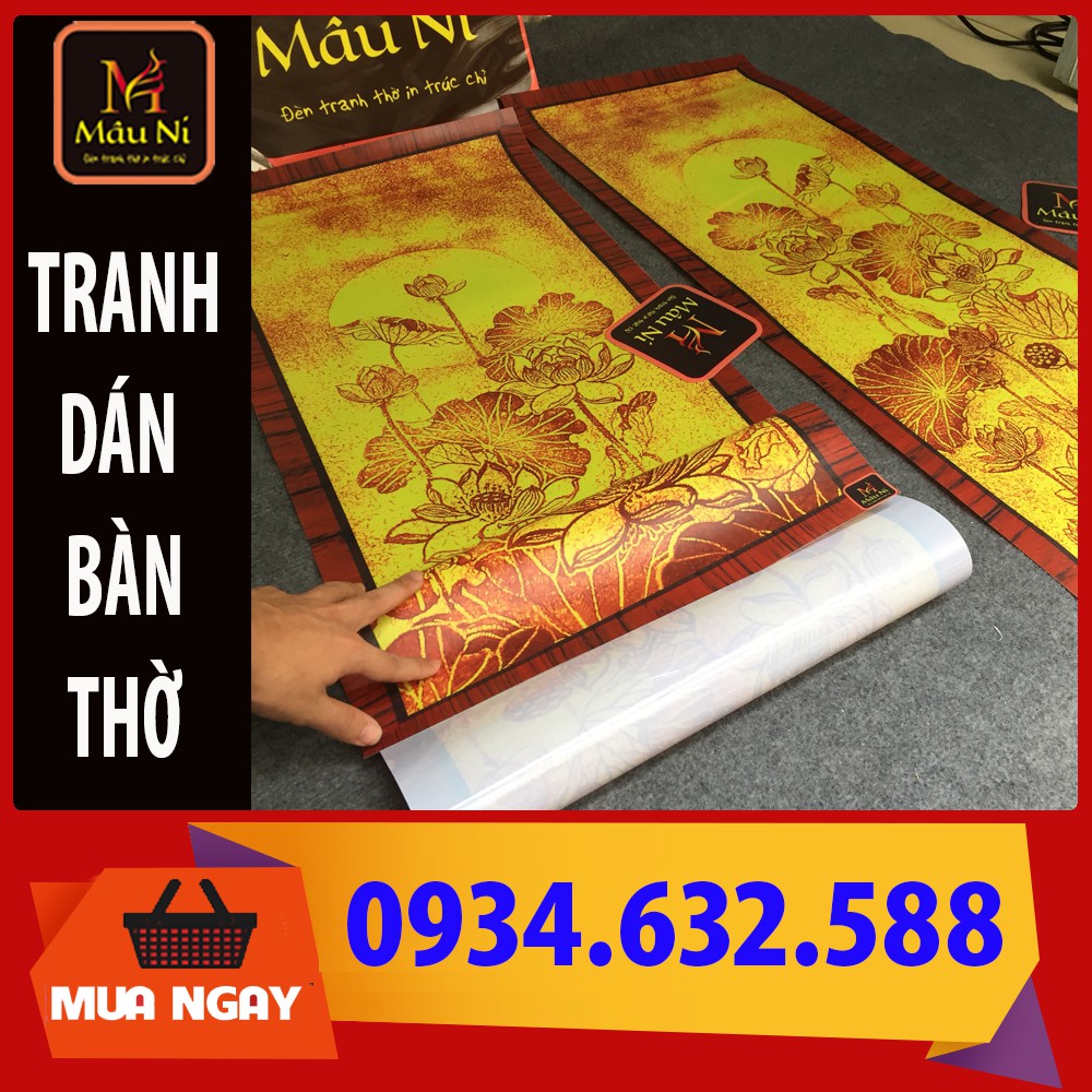 Sx - TRANH THỜ kt 41cmx127cm - Sen đài - dán phòng  thờ, vách thờ, bàn thờ, tượng thờ tranh trúc chỉ in
