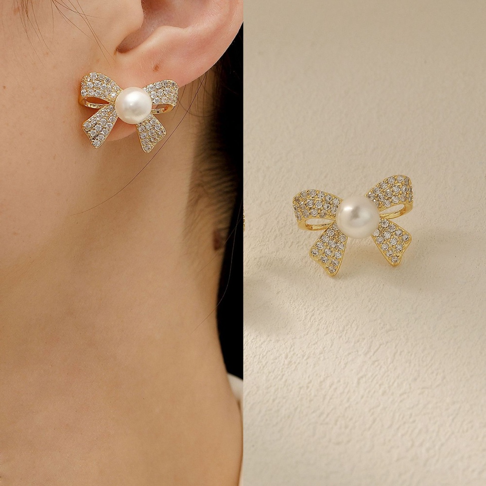 Khuyên Tai Hình Nơ Đính Ngọc Trai Đơn Giản Dễ Phối Đồ