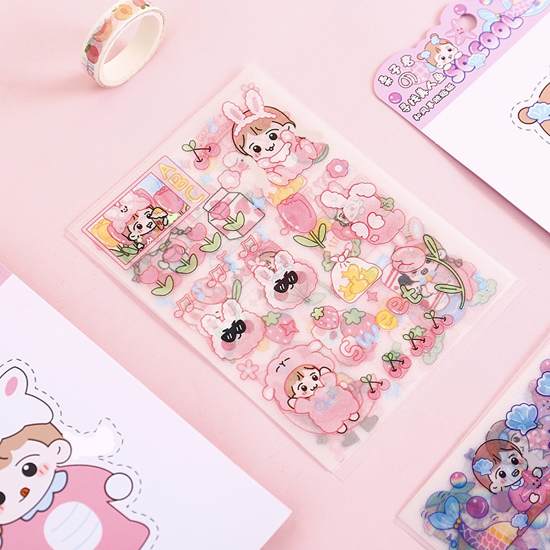 Flowertree Bộ 4 Sticker Dán Trang Trí Sổ Tay Hình Cô Gái Dễ Thương