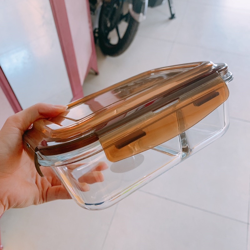 XẢ KHO - Hộp Thủy Tinh Chia Ngăn 1L - Chịu Nhiệt - 2 Ngăn - Chống Tràn - Hộp Đựng Thực Phẩm - Hộp Mang Cơm