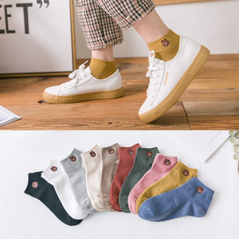 [Xả kho] Combo 10 đôi tất nữ cổ ngắn hình gấu Brow vintage dễ thương