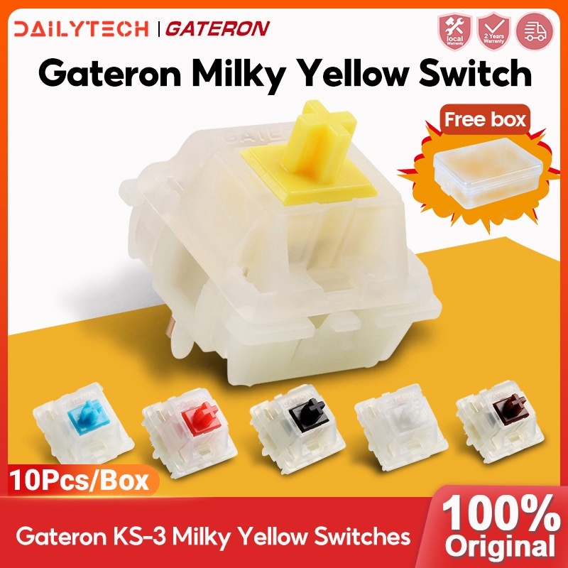 10 cái / hộp Switches Gateron Milky Yellow Pro switch Công tắc màu vàng sữa Bàn phím cơ Công tắc 5 pin Công tắc trắng Đỏ xanh nâu Đen Công tắc tuyến tính lubed