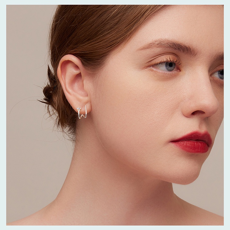 Bông tai BAMOER bạc 925 phối hình mặt trăng ngôi sao thời trang