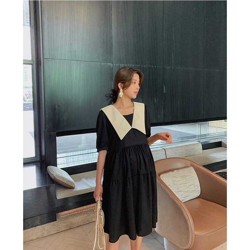 Váy đầm bầu dáng xuông cổ thủy thủ thiết kế công sở,dự tiệc cho mẹ bầu phong cách hàn quốc sang trọng lịch sự mới mùa hè