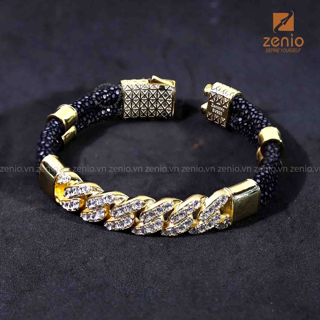 Vòng Tay Da Cá Đuối Phong Thủy May Mắn - Charm Mắc Xích Cuban Chain - Vòng Đôi Da Cá Đuối Zenio Sang Trọng, Cao Cấp