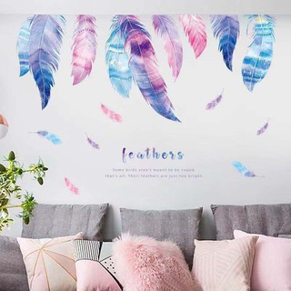 Decal dán tường tán lông vũ xanh tím