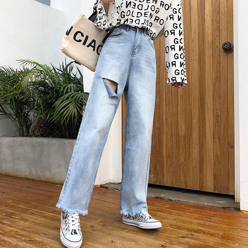 Quần jeans Nữ Dài Lưng Cao Dáng Rộng Thời Trang Cá Tính