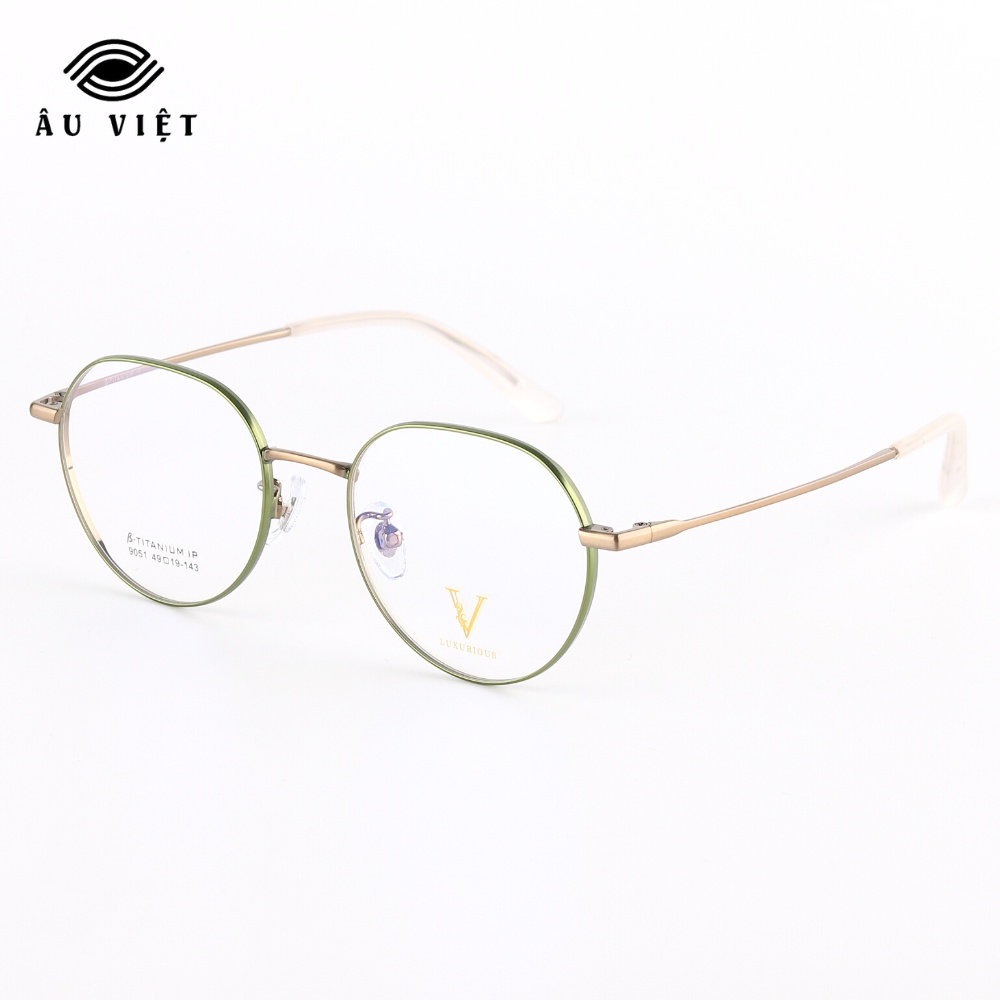 Gọng kính kim loại titanium Luxurious 9051 nam nữ dáng tròn Full box