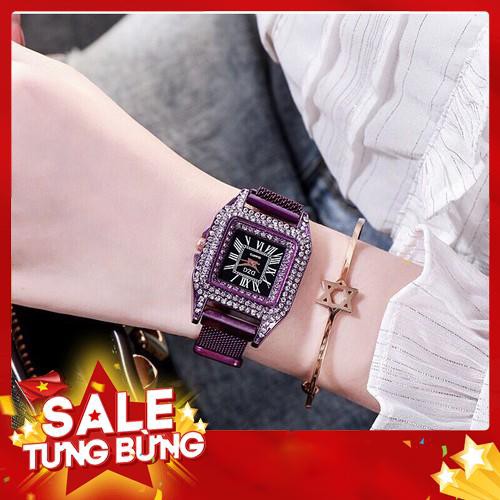 (Giá sỉ) Đồng hồ thời trang nữ DZG dây lưới nam châm mặt chữ nhật đính đá cực đẹp -Hàng nhập khẩu