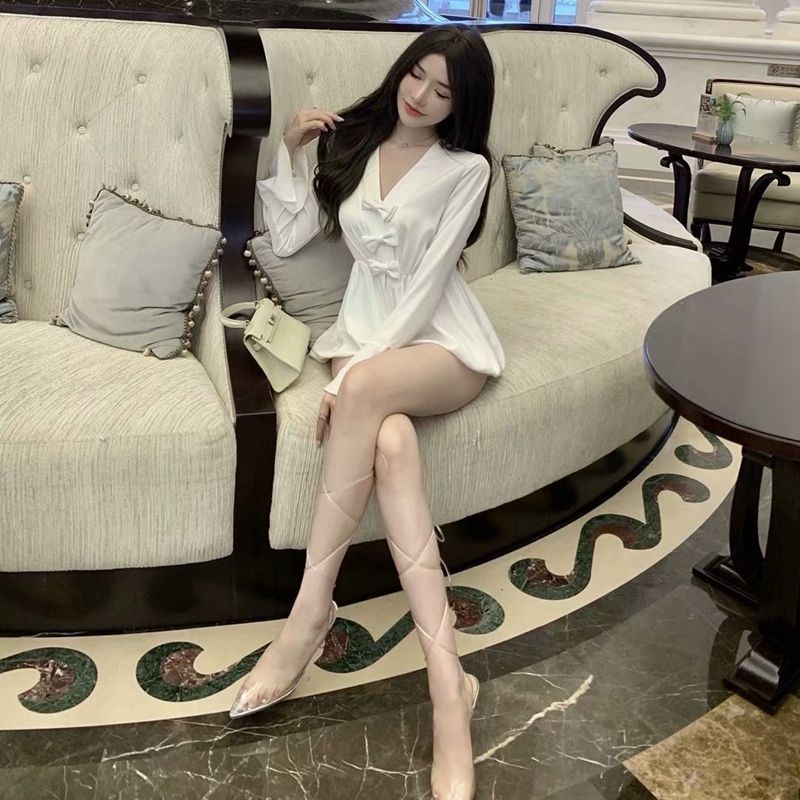 Bán Chạy!F &amp; X Bộ Áo Liền Quần Cổ Chữ V Thắt Nơ Phong Cách Hàn Quốc Thời Trang Mùa Hè Dành Cho Nữ 2022