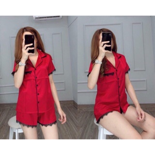 Đồ bộ Pijama Lụa Ren- Tay ngắn quần Ngắn
