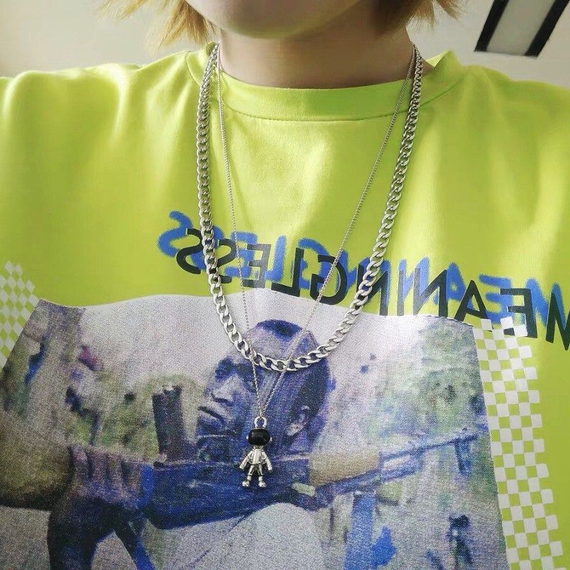 Dây Chuyền Bằng Thép Titan Thời Trang 1239500Dây Chuyền Mặt Phi Hành Gia Phong Cách Hiphop Hàn Quốc