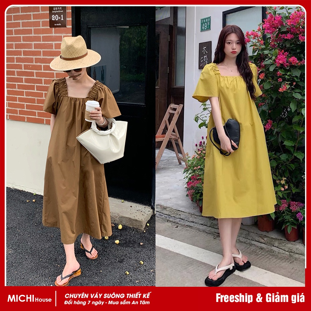 Váy Suông Maxi Đi Biển Vintage Kiểu Dáng Hàn Quốc Xinh Cổ Vuông MICHI House V375