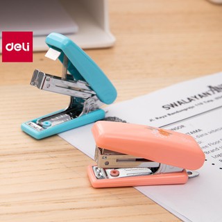 Dập ghim #10 Deli, Đính kèm 1000 chiếc ghim 12 trang, Xanh, vàng, trắng, hồng - 1 cái E0254