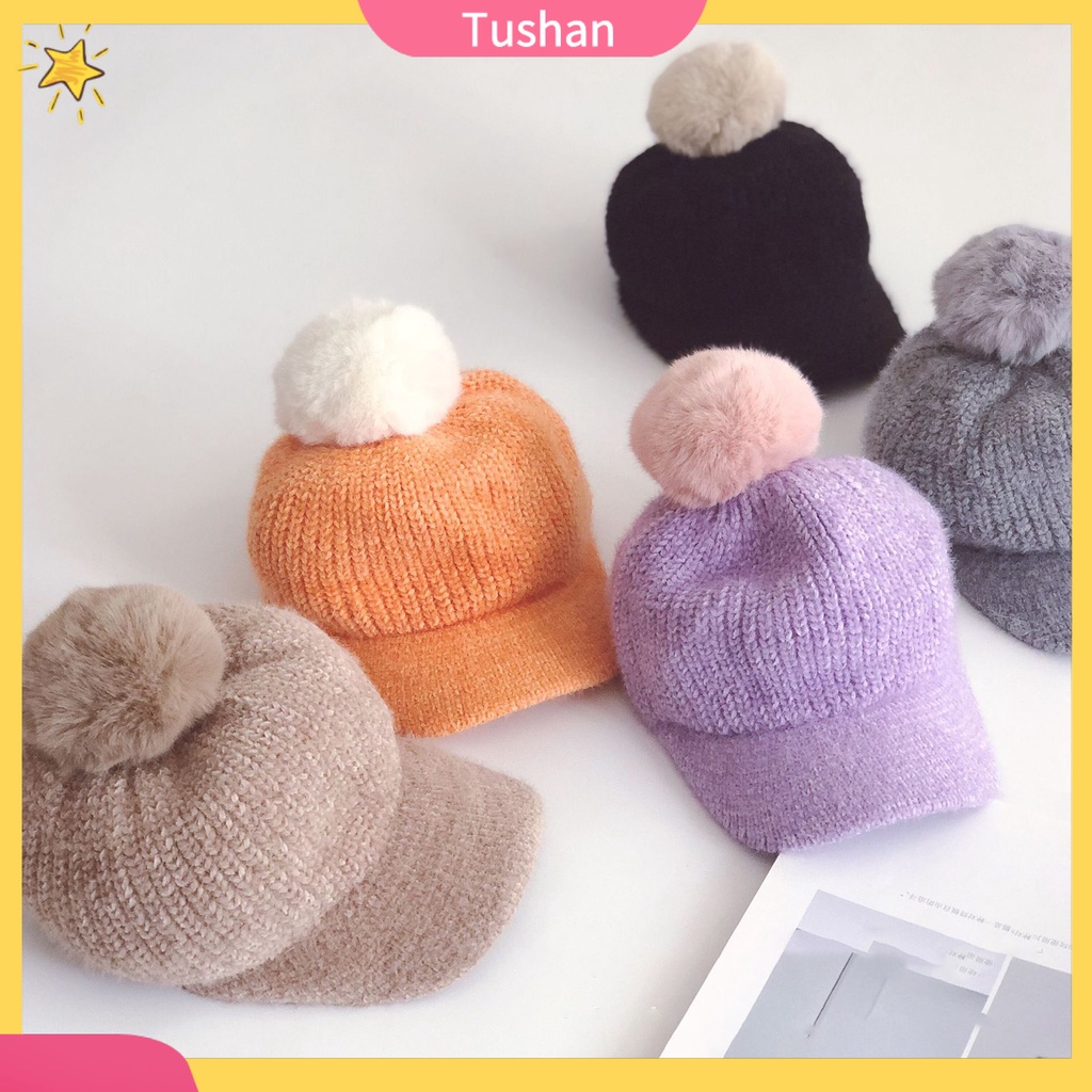Mũ cotton mềm vành ngắn màu trơn chống gió thời trang mùa đông cho bé