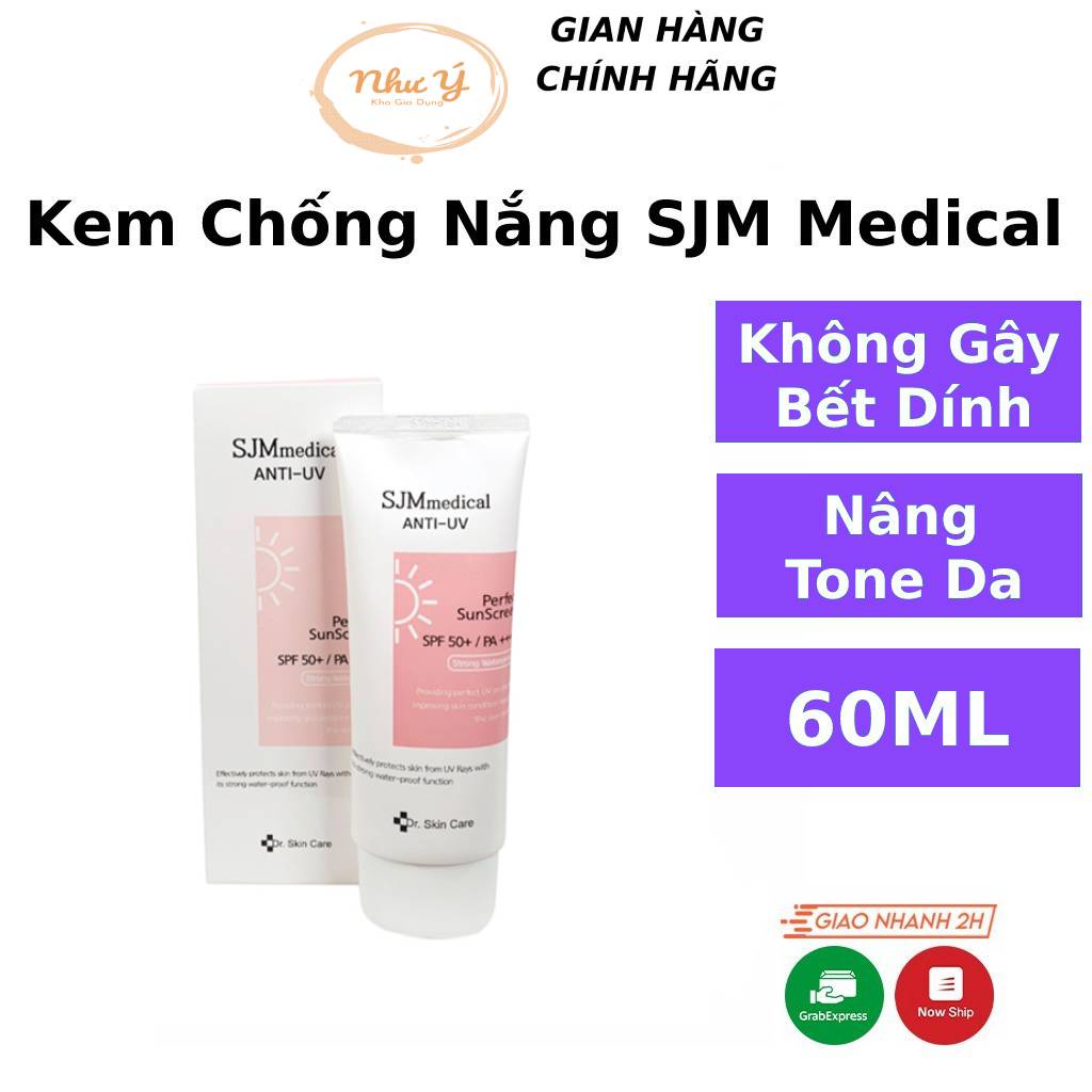 Kem chống nắng SJM Medical Anti UV 50SPF Cho da dầu mụn nhạy cảm khô hỗn hợp hóa học vật lý nâng tone Milano Beauty
