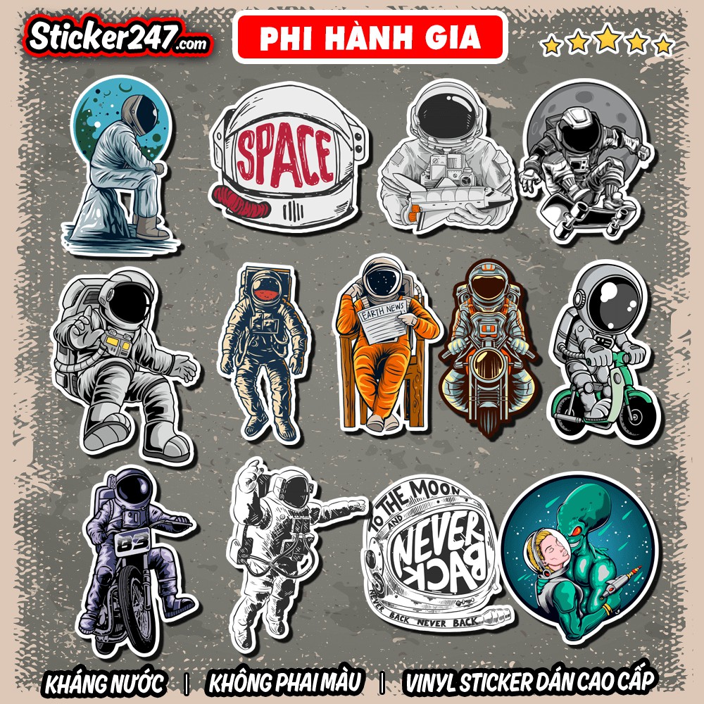 Sticker Phi Hành Gia, Space, Galaxy 𝑭𝒓𝒆𝒆𝒔𝒉𝒊𝒑 Sticker Vũ Trụ, Decal Dán Mũ Bảo Hiểm, Laptop, Vali, Guitar, Điện Thoại