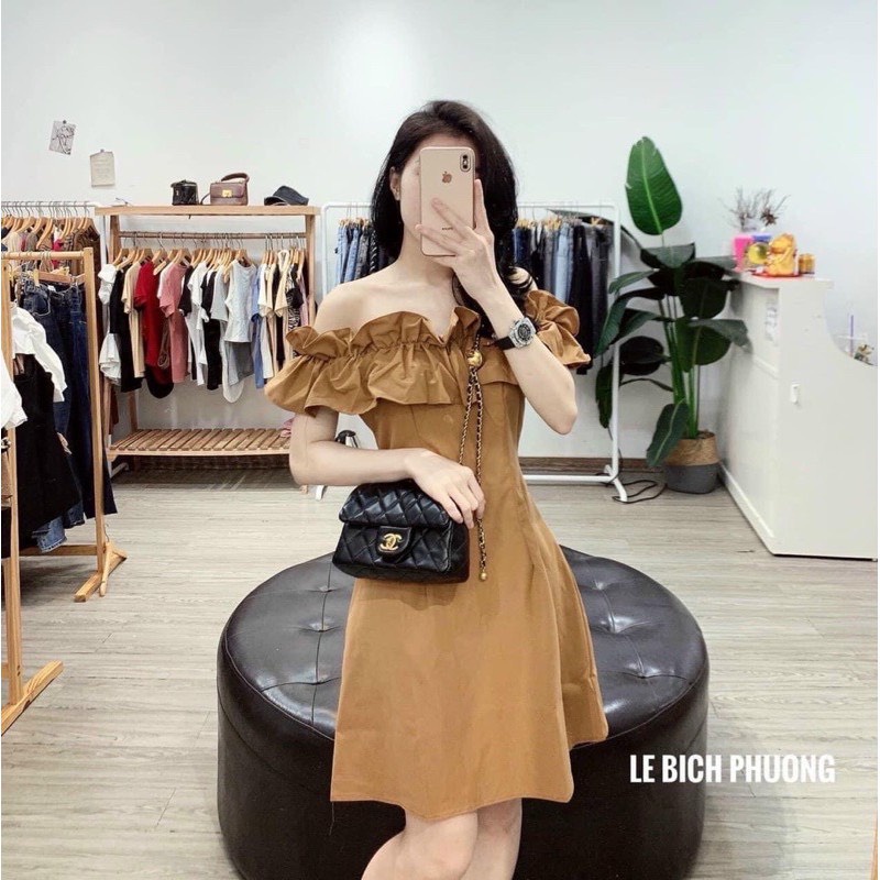 [8.8 Sales Freeship] Váy đầm trễ vai 2 màu,đầm bèo trễ vai dáng ngắn bồng bềnh dáng ngắn xòe đi tiệc tiểu thư, xinh xắn