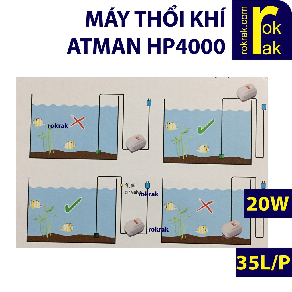 Máy sục sủi khí oxy Atman HP4000 4000 cho hồ Koi
