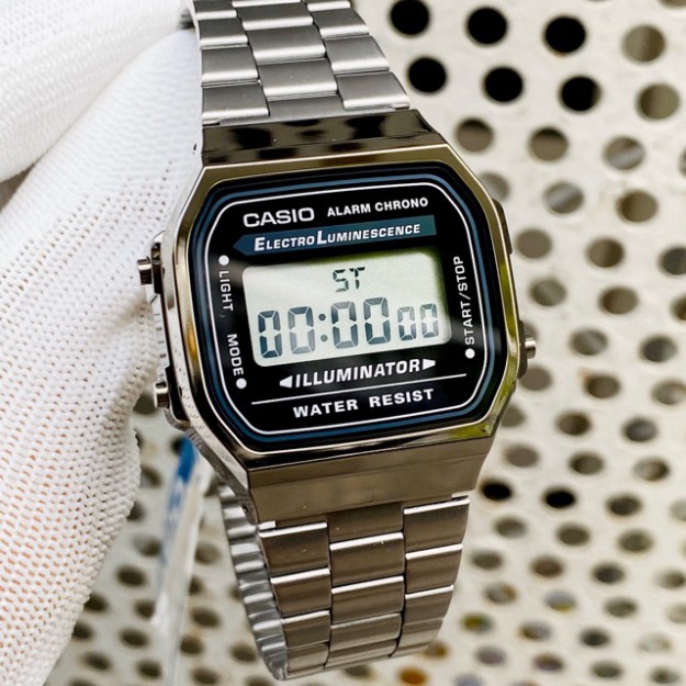 (Thẻ bảo hành 12 tháng) Đồng hồ điện tử nam nữ dây thép Casio A168 vintage xám chuột | BigBuy360 - bigbuy360.vn