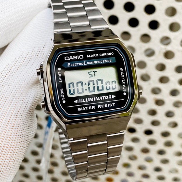 (Thẻ bảo hành 12 tháng) Đồng hồ điện tử nam nữ dây thép Casio A168 vintage xám chuột