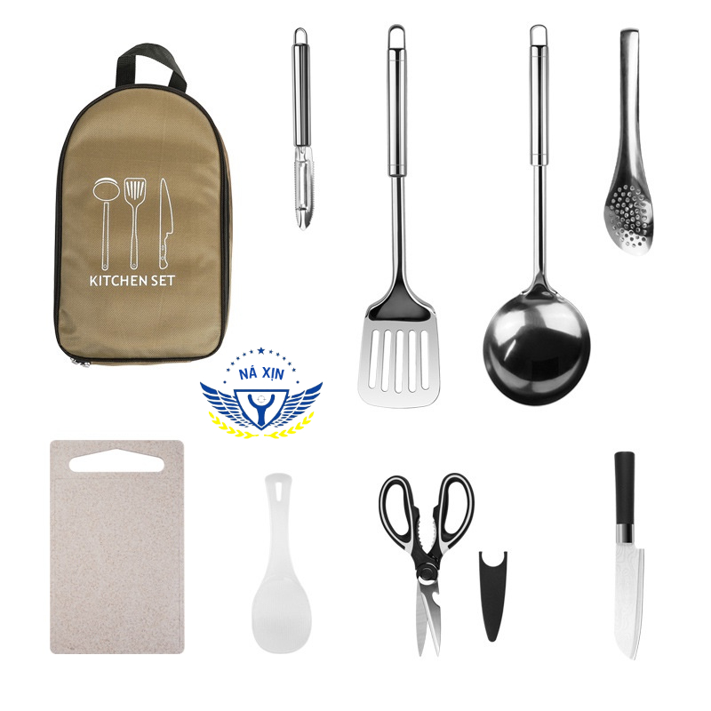 Bộ dụng cụ nấu ăn dã ngoại có túi đựng - Bộ dụng cụ nấu ăn 8 món dùng khi đi du lịch, dã ngoại [DCP5]