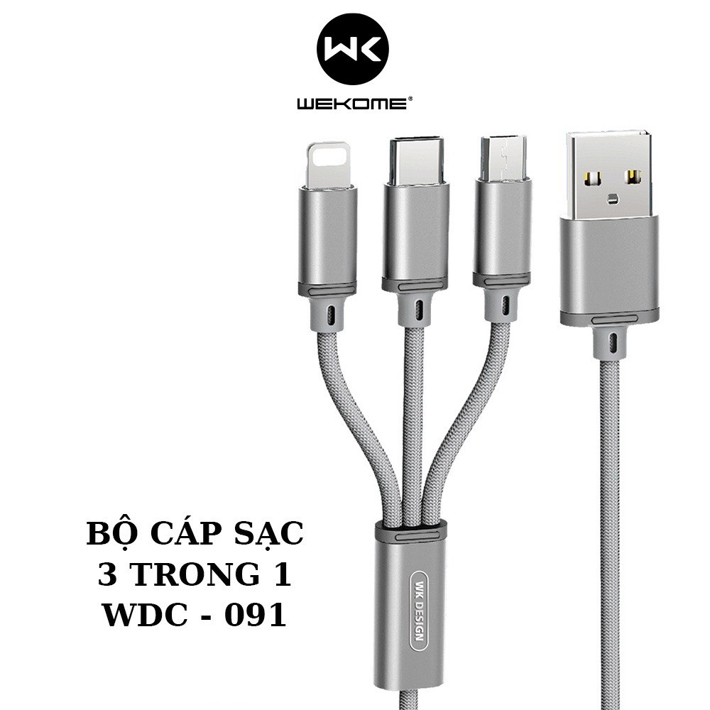 Dây cáp sạc 3in1 đa năng Wekome WDC-091 dây dù cao cấp tương thích mọi thiết bị