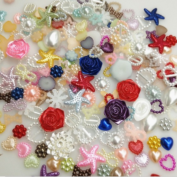 Set 100 hạt phụ kiện lưng phẳng 4-20mm trang trí quần áo kiểu dáng đa dạng ngẫu nhiên
