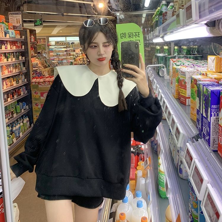 Áo Sweater màu đen đính nơ thời trang mùa thu cho nữ