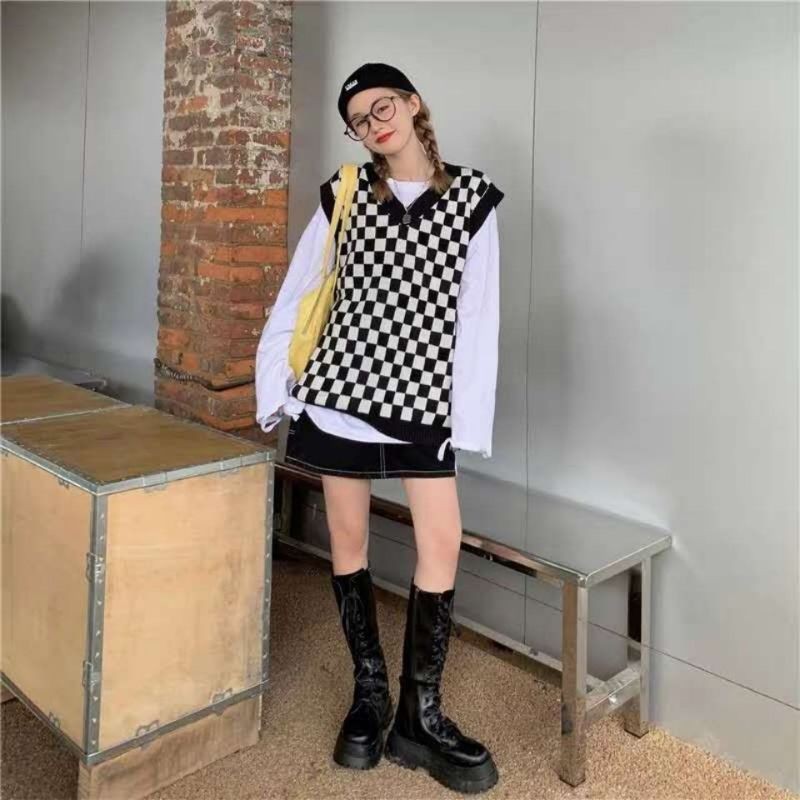 [Order] Áo len gile kẻ caro dáng oversize giống idol (ảnh thật)