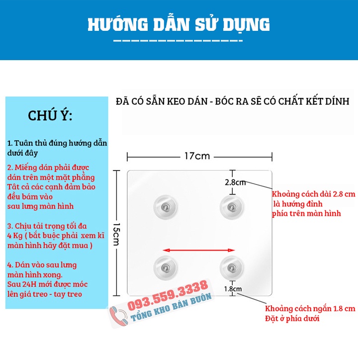 Tấm Dán Siêu Chắc Tạo Ốc VESA - Dùng Cho Màn Hình 17 - 27 Inch Không Có Lỗ Ốc VESA  - Lắp Với Giá Treo Màn Hình Máy Tính
