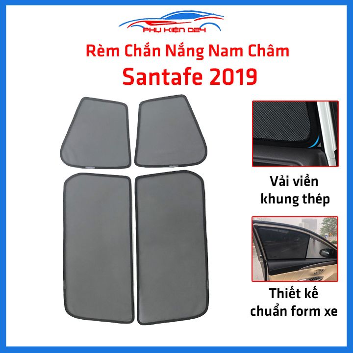 Bộ 4 rèm chắn nắng nam châm Santafe 2019 khung cố định chống tia UV