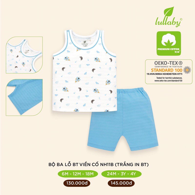 Bộ ba lỗ bé trai/bé gái viền cổ cotton Lullaby