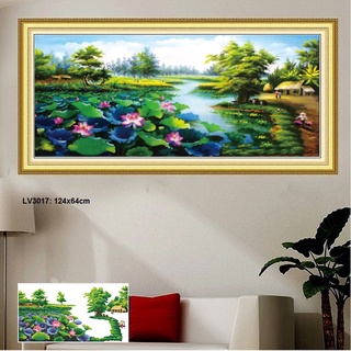 TRANH THÊU CHỮ THẬP ĐẦM SEN TRANH CHƯA THÊU LAVENDER LV3017