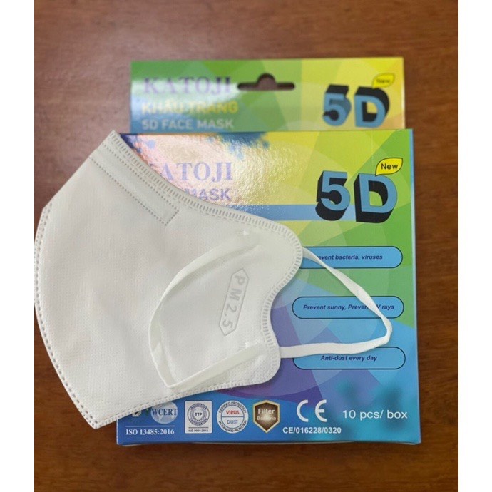 Khẩu trang y tế kháng khuẩn 5D Katoji màu trắng hộp 10 cái- Tân Bình