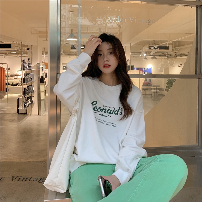 IELGY    Áo Sweater Mỏng Dáng Rộng In Chữ Kiểu retro Thời Trang Cho Bạn Gái