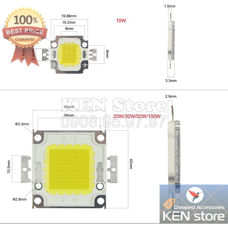 Chip led, nhân led 20W 30W 50W 100W điện 30V - 36V DC V1.0