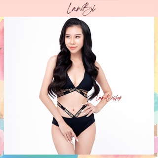 Đồ Bơi Nữ BIKINI Đi Biển Hai Mảnh Áo Moschino Chéo, Quần chéo tam giác HM-031