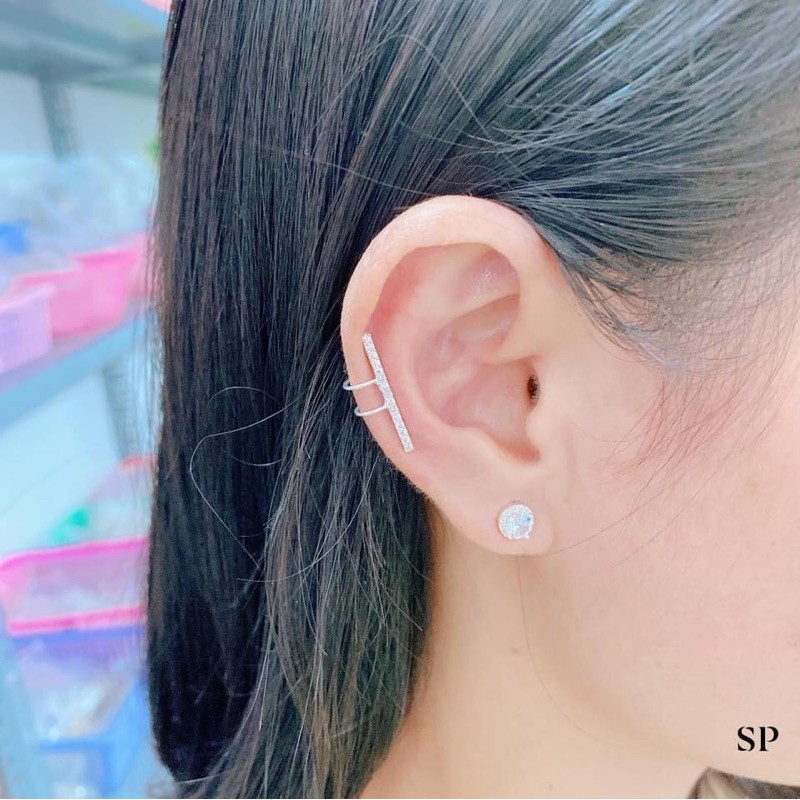 Bông tai nữ đá tròn đính đá size 8mm chuẩn bạc ta-THJ SILVER