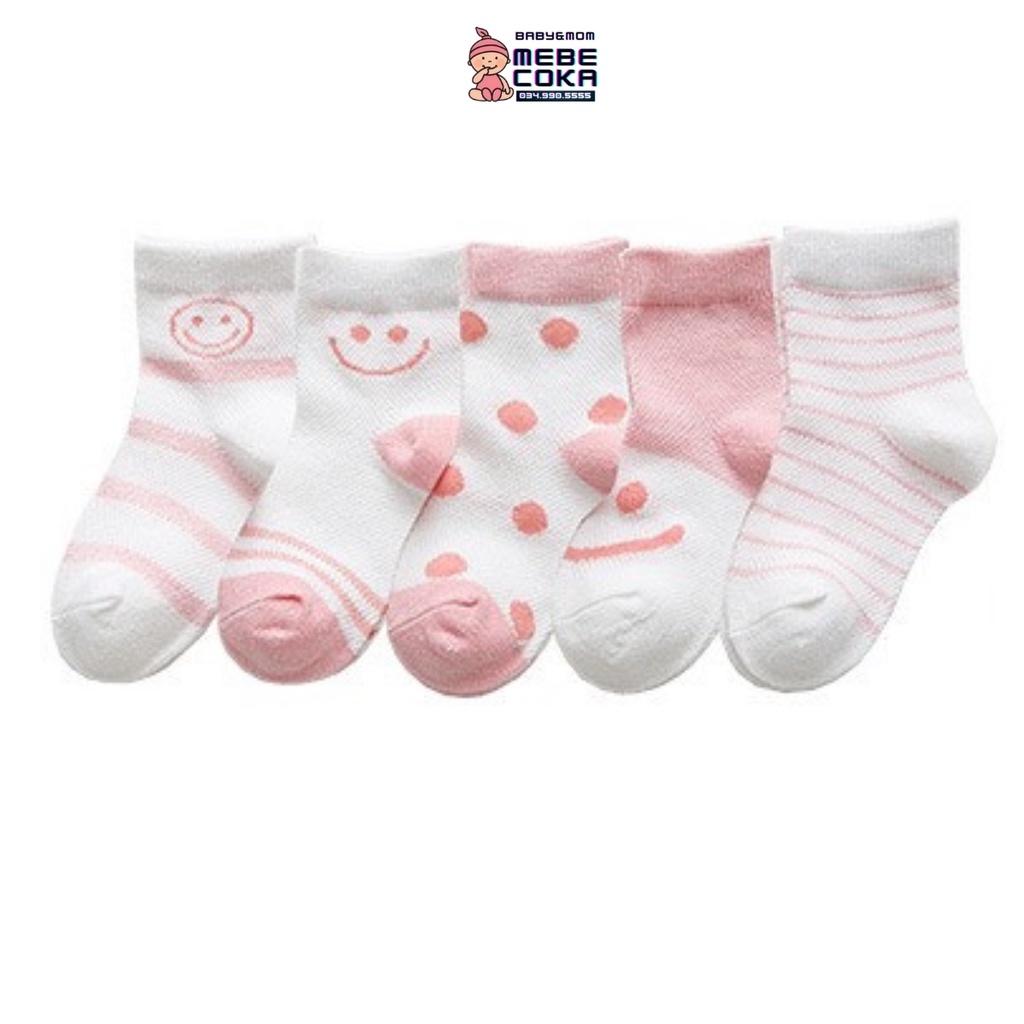 Tất cho BÉ GÁI cổ cao vớ trẻ em SET 5 ĐÔI chất cotton ấm áp co giãn thoải mái hoạ tiết siêu đáng yêu