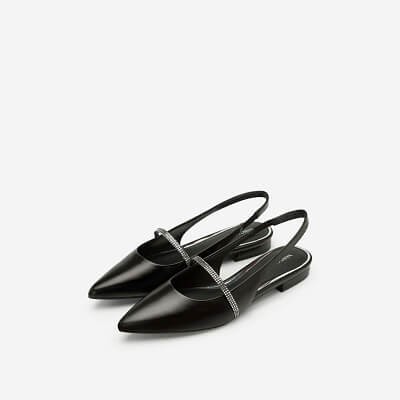 [Mẫu mới] Vascara Giày Slingback Mũi Nhọn Quai Sequin - Màu Đen