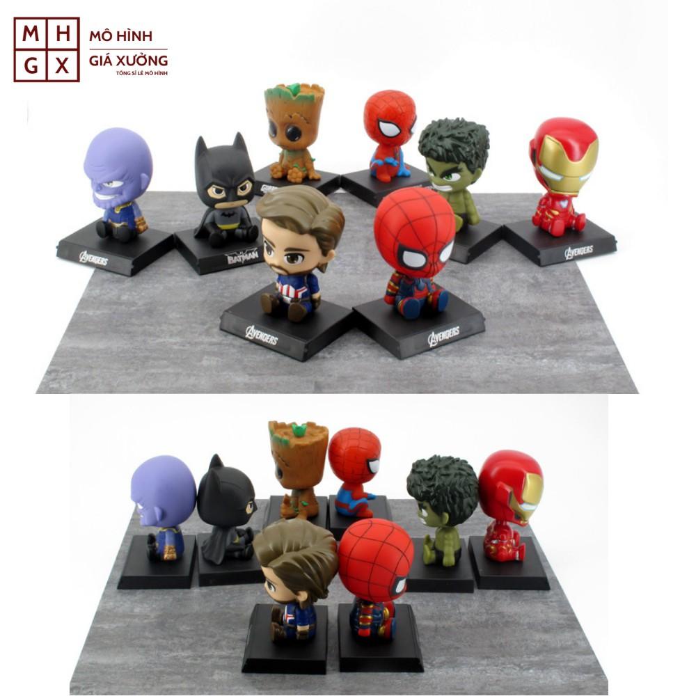 Mô hình Siêu anh hùng lắc đầu chibi cute dễ thương, Avengers Marver DC Iron Man, Captain America, Người Nhện, Hulk