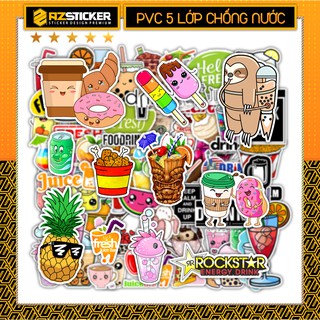 [Set 50+] Sticker Drink - Đồ Uống | Sticker dán nón bảo hiểm chất liệu PVC 5 lớp chống nước chống bay màu STK82-50