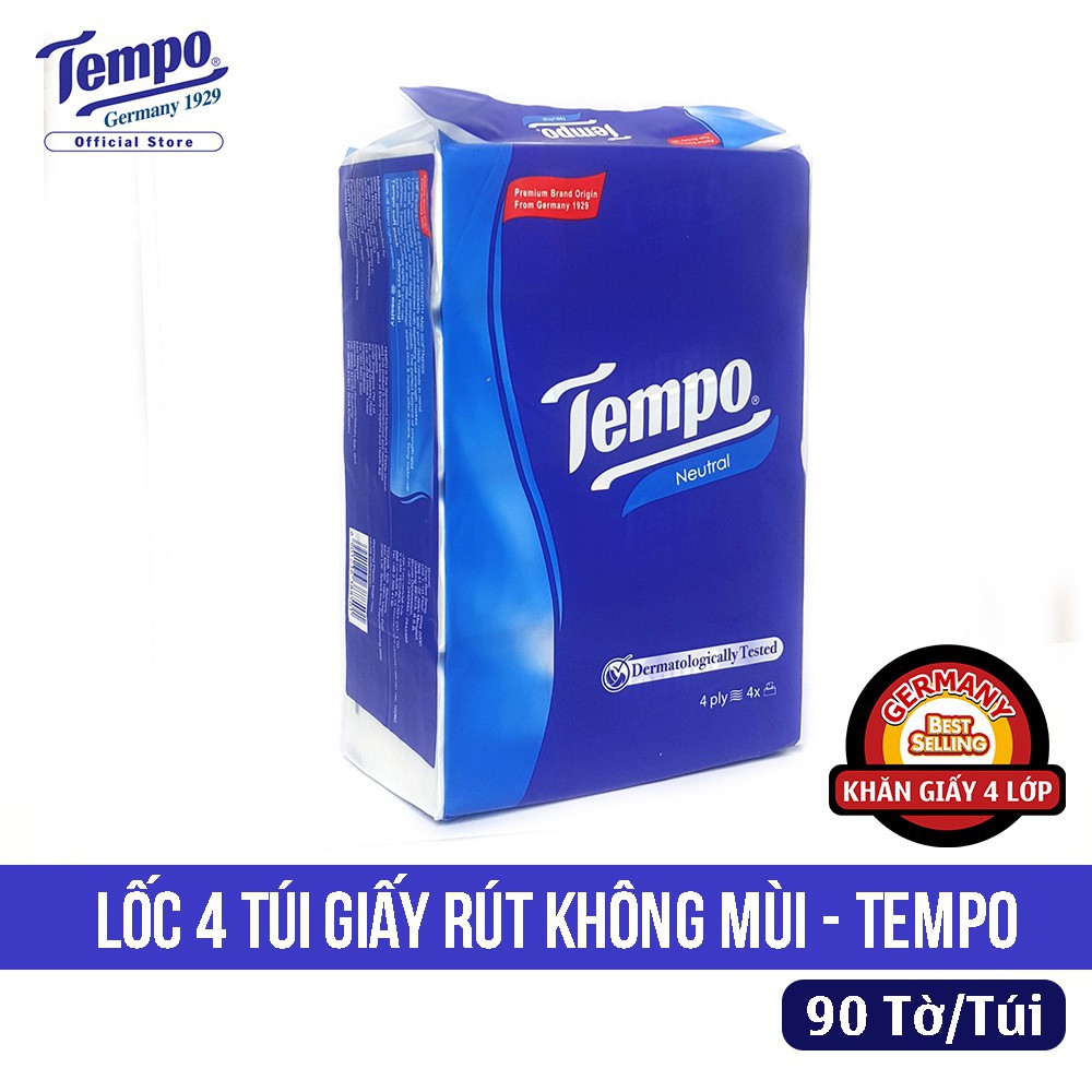 Lốc 4 Gói Khăn Giấy Rút Không Mùi (Giấy 4 Lớp) TEMPO - 90 Tờ/ Gói