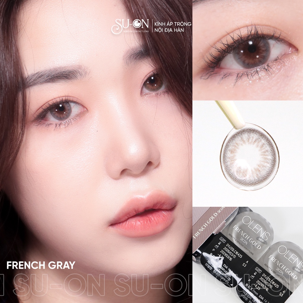 Lens 1 ngày Olens French nâu trong và xám khói, kính áp tròng 1 lần độ ẩm cao đeo 24h