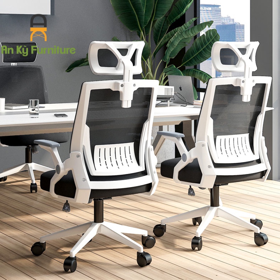 Ghế Văn Phòng Js-873, Lưng Cao Có Tựa Đầu, Lưng Lưới, Chân Xoay, Tay Gấp Linh Hoạt