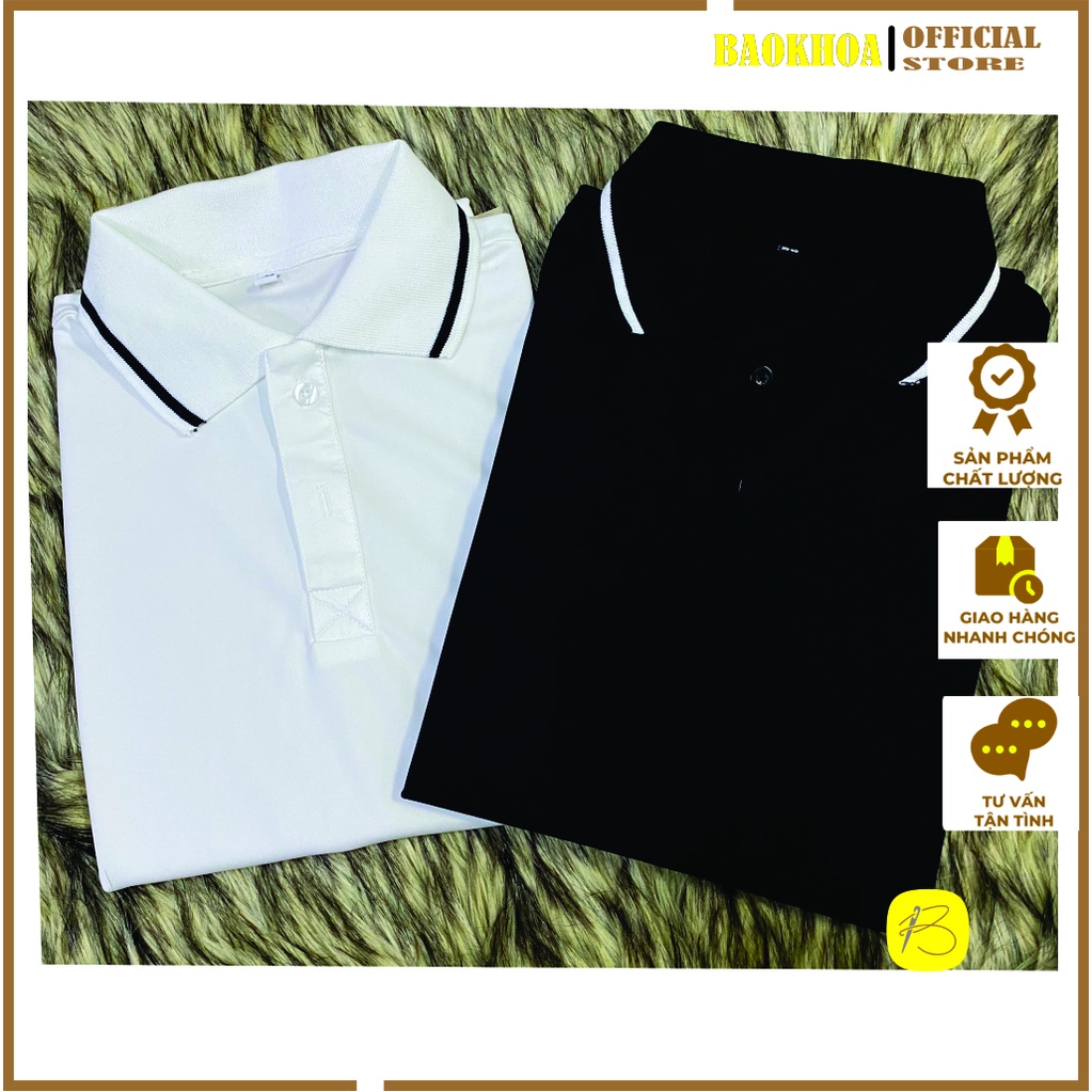 Áo Thun polo Cá Sấu poly Mè,Vải mềm Nhẹ thoáng mát cổ bẻ Đen, trắng  Đồng Phục  BAOKHOA_OFFICIAL đủ size từ 50kg-85kg.