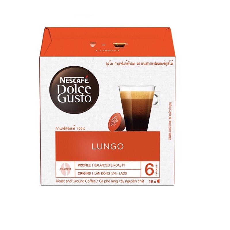 [Hsd:6/2022]HỘP 16 viên nén Cà Phê đen rang xay Nescafe Dolce Gusto LUNGO 104g